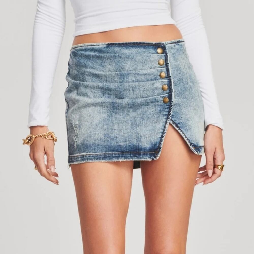 Retrofete Willa Low Rise Skirt in Light Rip Tide Blue Denim Size Small NWT
